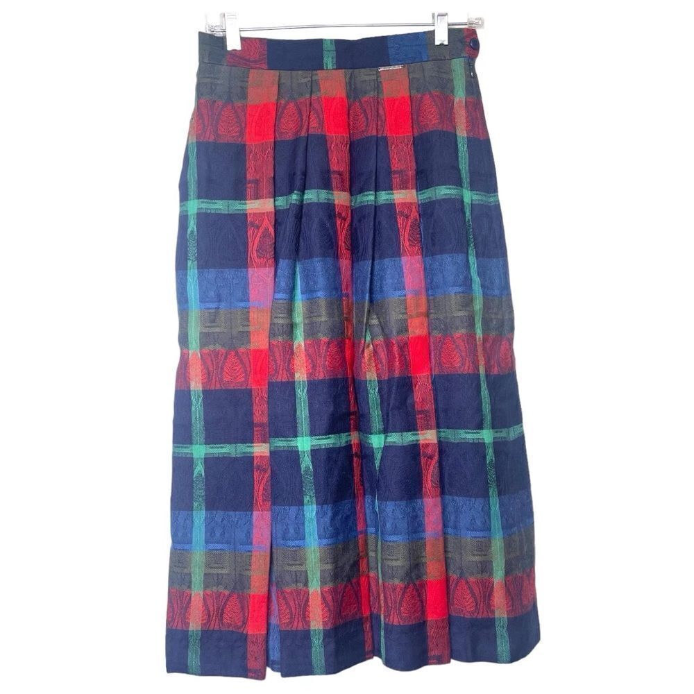 Geiger Austria Wool Pleated Skirt Womens 38 Colorful Plaid‎ w/ Pockets & Lined